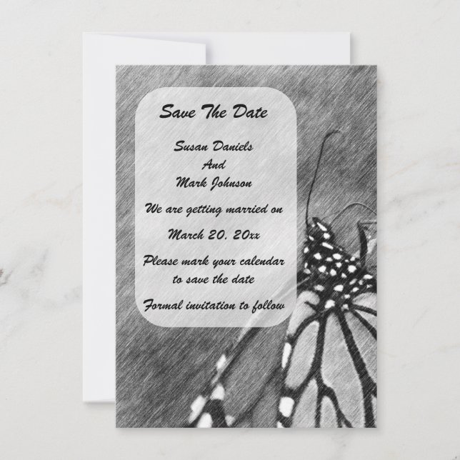 Butterfly Pencil Art Wedding Save The Date (Vorderseite)