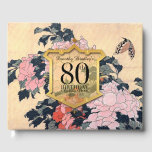 Butterfly Peonies 80th Birthday Celebration Guest Gästebuch<br><div class="desc">Butterfly & Peonies by Hokusai ein goldener Rahmen (Wappen oder Wappen Stil) mit großen schwarzen Zahlen 80. und "Birthday Celebration" (nicht anpassbar) in einem halbtransparenten gelben Hintergrund. Design auf Hard-Cover Gästebucheinladung mit Namen und Datum zu individualisieren. Sie können den Text (Farbe, Schriftart, Größe und Position) ganz einfach ändern, indem Sie...</div>