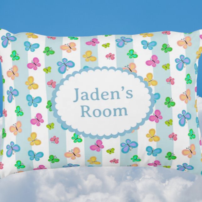 Butterfly Personalized Blue Stripe Dekokissen (Personalize with name or message!)