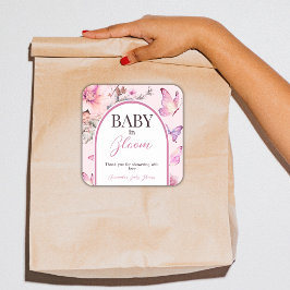 Butterfly Pink Baby in Bloom Girl Baby Dusche Quadratischer Aufkleber
