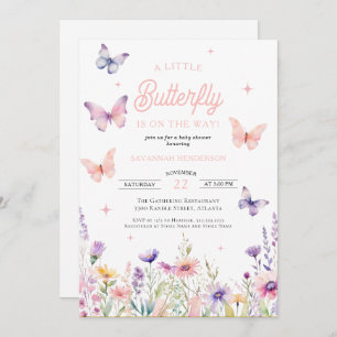 Butterfly Pink Blue Wildblumen Blumenspül Dusche Einladung