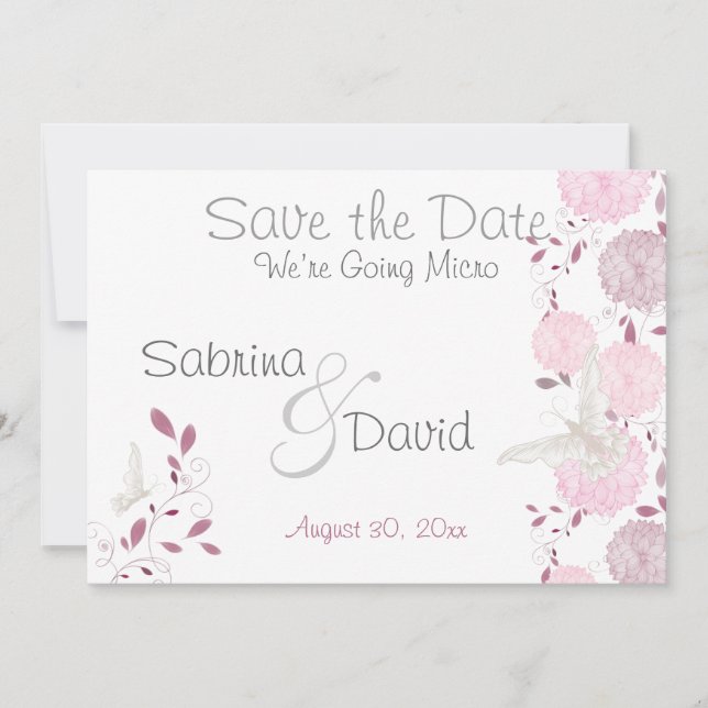 Butterfly Pink Chrysanthema Save the Date (Vorderseite)