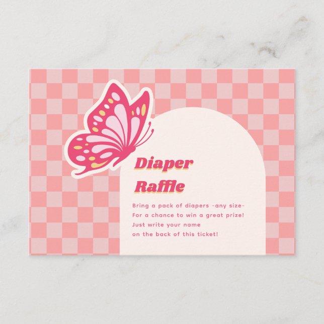 Butterfly Pink Diaper Raffle Baby Dusche Begleitkarte (Vorderseite)