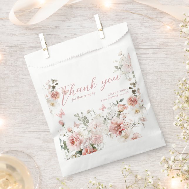 Butterfly Pink Floral Baby Shower fluttering von Geschenktütchen (Ausgeschnitten)