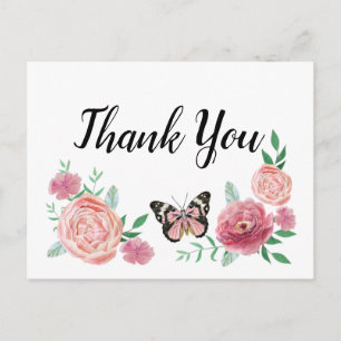 Butterfly Pink Floral Vielen Dank Postkarte