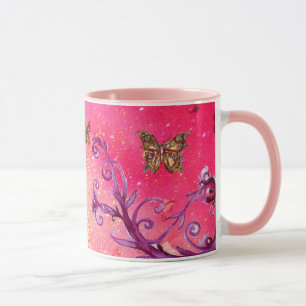 BUTTERFLY PINK GLITZERN, FUCHSIA LILA BLUMENFLÄCHE TASSE