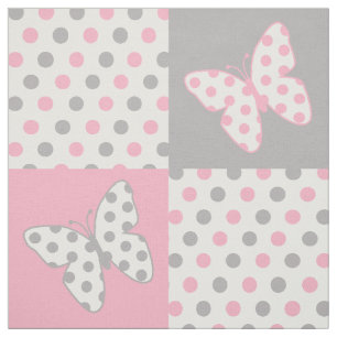 Butterfly Pink Gray Polka Dots Stoff