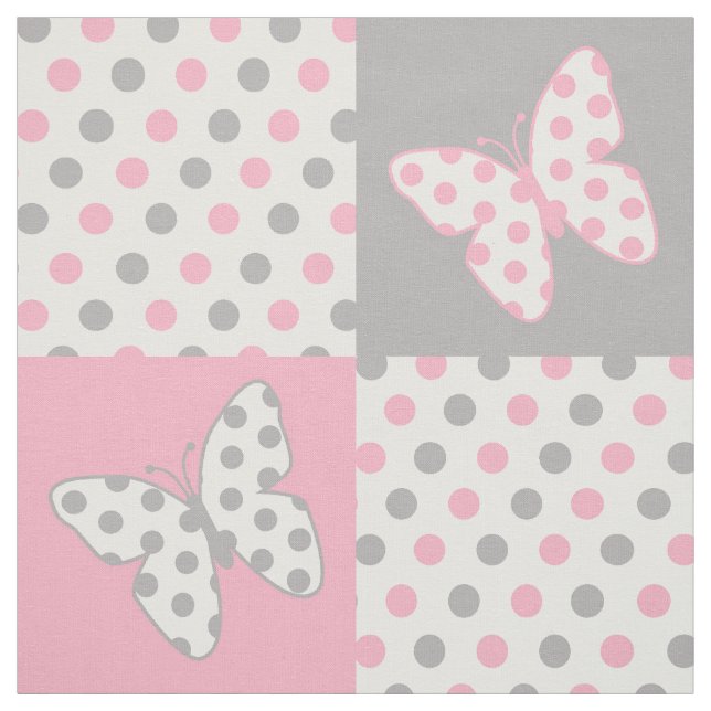 Butterfly Pink Gray Polka Dots Stoff (Muster)