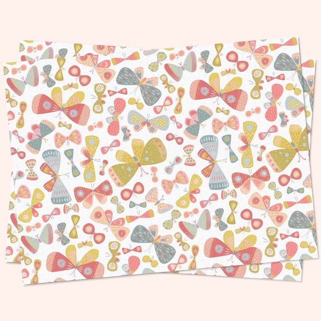 Butterfly Pink Green Seidenpapier (Butterfly watercolor pattern tissue paper)