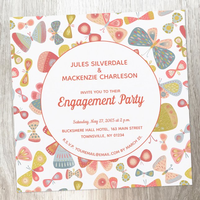 Butterfly Pink Grüne Engagement Partei Einladung (Butterfly engagement party invitation)