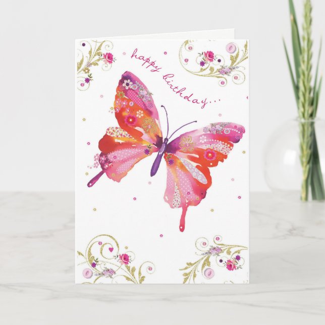 Butterfly Pink Happy Birthday Card Karte (Vorderseite)