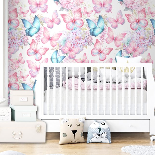 Butterfly Pink Lila Girl Kinder farbenfroh Tapete (Butterfly Pink Purple Girl Kids Colorful Wallpaper)