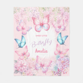 Butterfly Pink Lila Pastel Floral Name Girl Fleecedecke