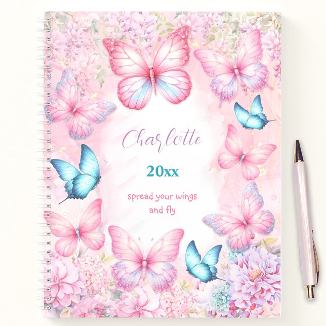 Butterfly Pink Lila Sketchbook Floral Girl Name Notizbuch (Butterfly Pink Purple Sketchbook Floral Girly Name Notebook)