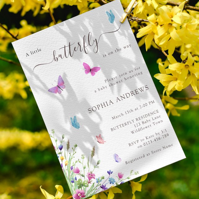 Butterfly Pink Lila Watercolor Babydusche Einladung (Von Creator hochgeladen)