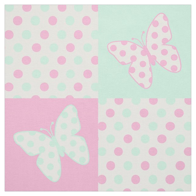 Butterfly Pink Mint Green Polka Dots Stoff (Muster)