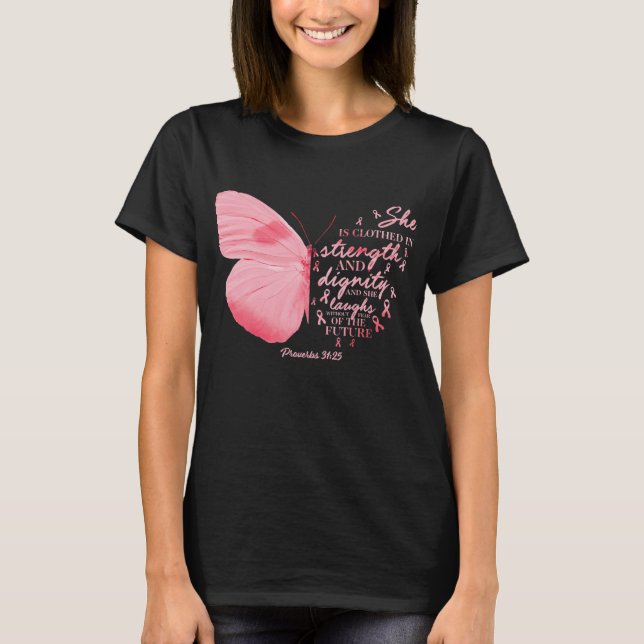 Butterfly Pink Ribbon Brustkrebs T-Shirt (Vorderseite)