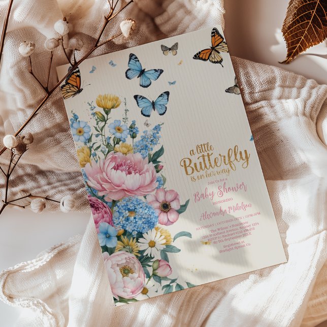 Butterfly Pink Rose Garden Girl Babydusche Einladung (Von Creator hochgeladen)