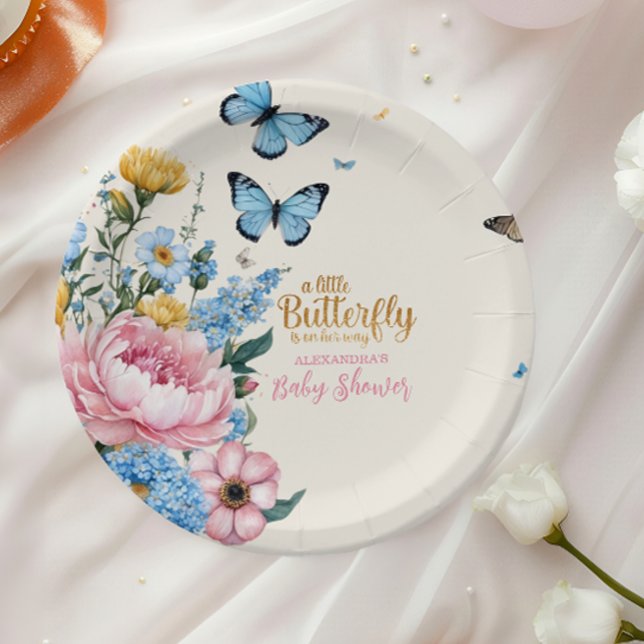 Butterfly Pink Rose Garden Girl Babydusche Pappteller (Von Creator hochgeladen)