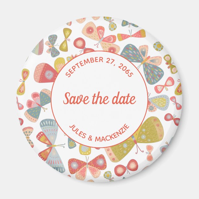 Butterfly Pink Save the Date grün Magnet (Vorne)