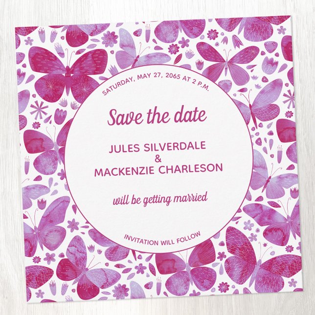 Butterfly Pink Wasserfarbe Hochzeit Save the Date Einladung (Von Creator hochgeladen)