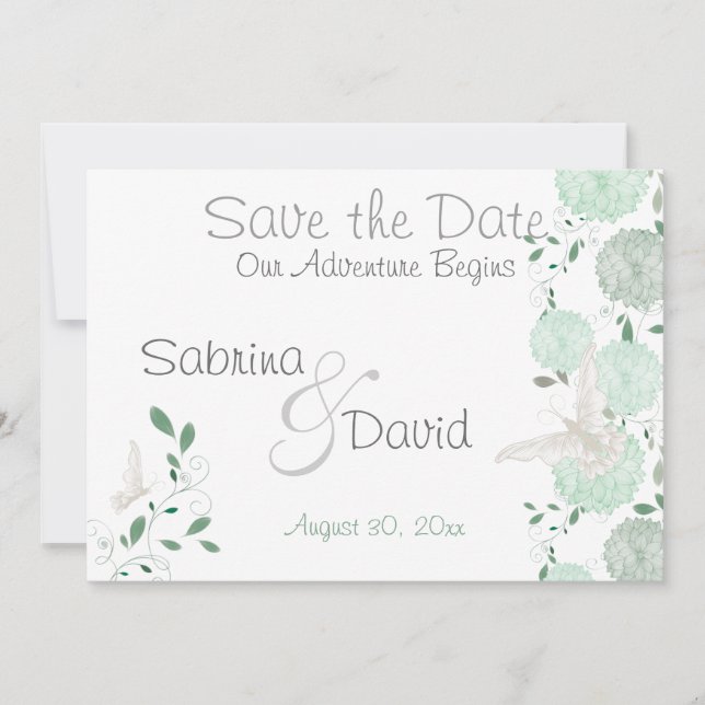 Butterfly Pistachio Chrysanthemum Save the Date (Vorderseite)