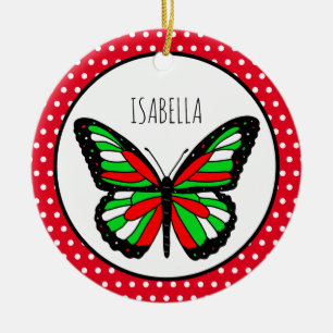 Butterfly Polka Dot Personalisiert Weihnachten Keramik Ornament