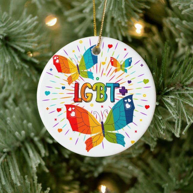 Butterfly Pride Liebe ist Liebe LGBT Awareness Keramik Ornament (Baum)