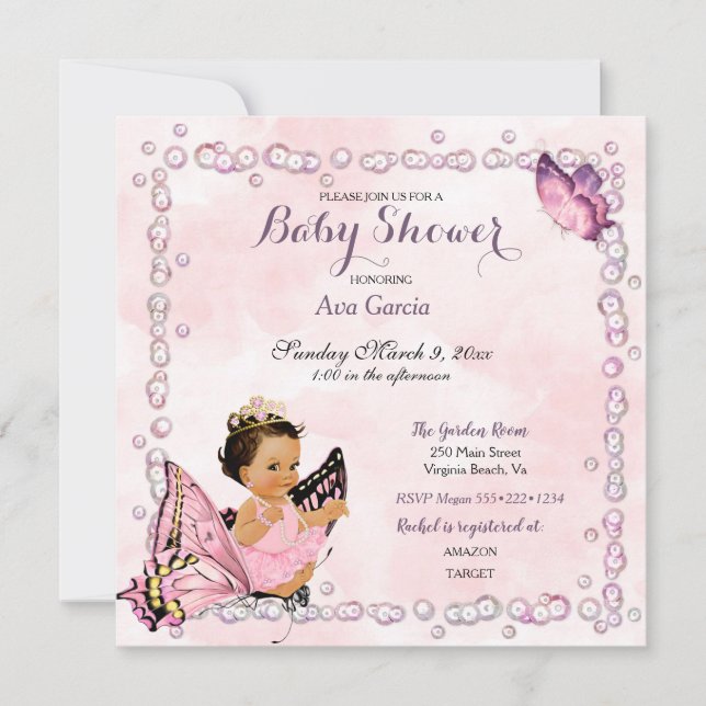 Butterfly Princess Baby Girl Einladung (Vorderseite)