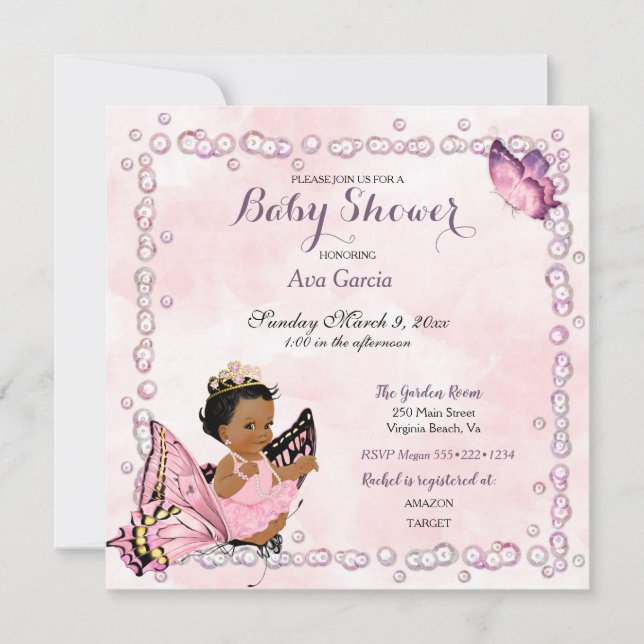 Butterfly Princess Baby Girl Einladung (Vorderseite)