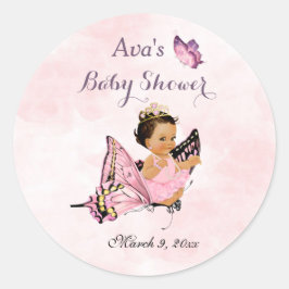 Butterfly Princess Baby Girl Pink Classic Round St Runder Aufkleber