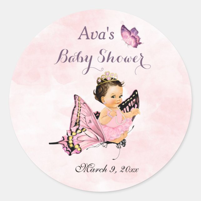 Butterfly Princess Baby Girl Pink Runder Aufkleber (Vorderseite)