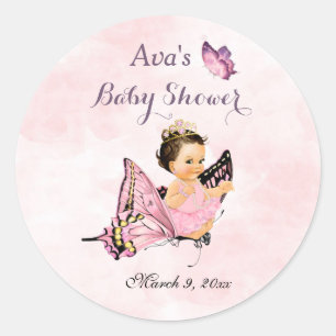 Butterfly Princess Baby Girl Pink Runder Aufkleber