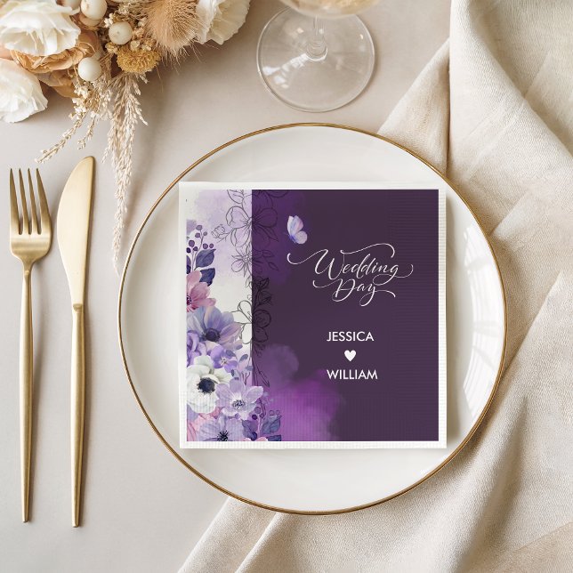 Butterfly Purple Floral Wedding Napkins Serviette (Von Creator hochgeladen)