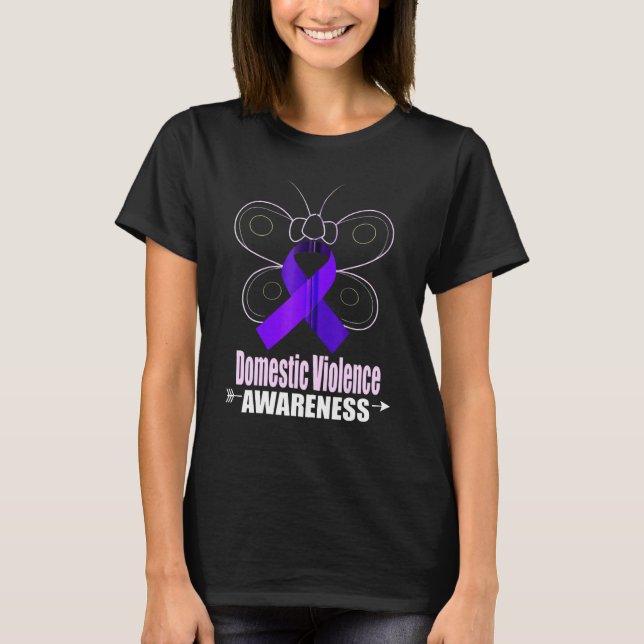 Butterfly Purple Ribbon Domestic Violence Awarenes T-Shirt (Vorderseite)
