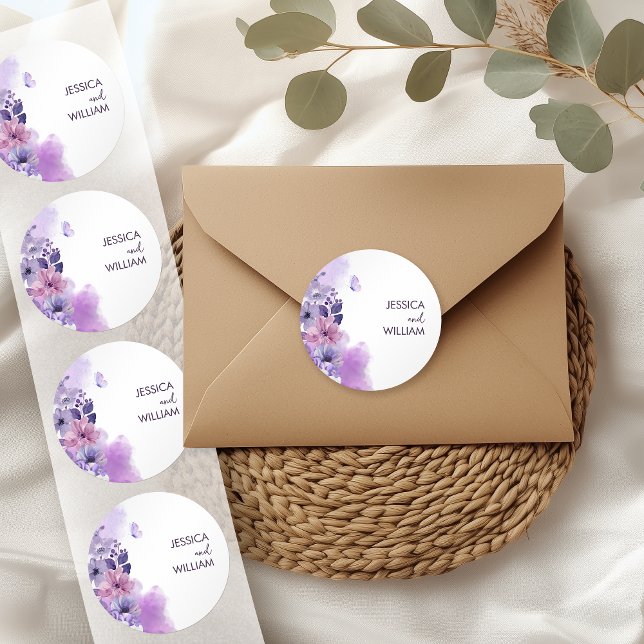Butterfly Purple Wedding Monogram Sticker (Von Creator hochgeladen)