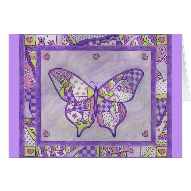 Butterfly Quilt Folk Art Card (Vorderseite (Horizontal))
