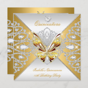 Butterfly Quinceanera 15. Party Gold Silver Tiara Einladung