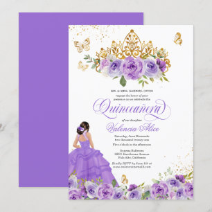 Butterfly Quinceañera + Lila Aquarellfarben-Blume Einladung