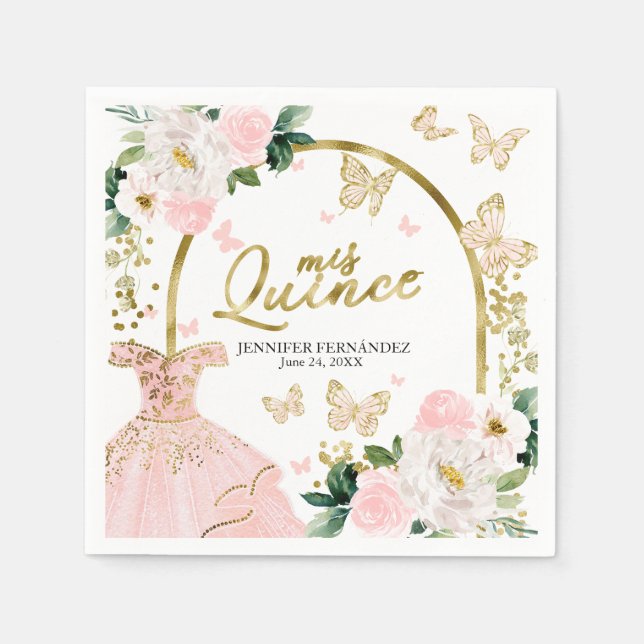 Butterfly Quinceanera Napkins Blumenkleid Serviette (Vorderseite)