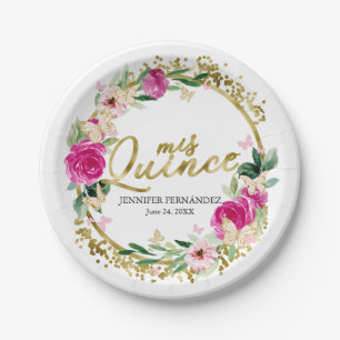 Butterfly Quinceanera Paper Teller Hot Pink Floral