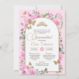 Butterfly Quinceanera Pink Wasserfarbe Einladung