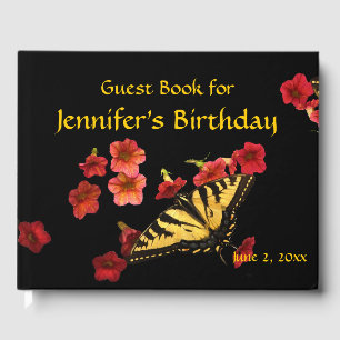Butterfly Red Blume Birthday Party Gästebuch