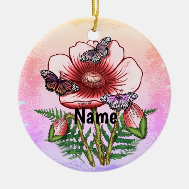 Butterfly Red Poppy  Keramik Ornament (Vorne)