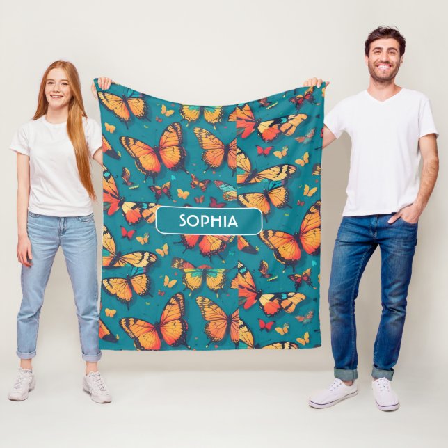 Butterfly Retro Personalisiertes Muster Fleecedecke (Beispiel)
