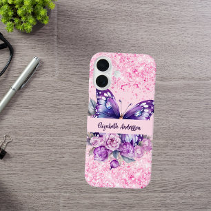 Butterfly Rosa violette Blumen iPhone 16 Hülle