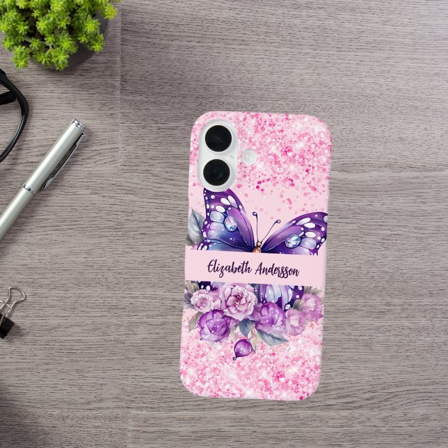 Butterfly Rosa violette Blumen Case-Mate iPhone Hülle (Von Creator hochgeladen)