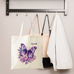 Butterfly Rosa violette Blumen Tragetasche