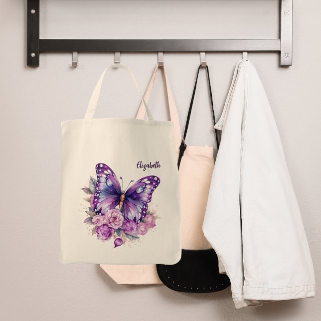Butterfly Rosa violette Blumen Tragetasche (Von Creator hochgeladen)
