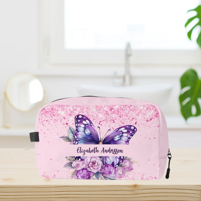 Butterfly Rosa violette Blumen Waschbeutel (Von Creator hochgeladen)